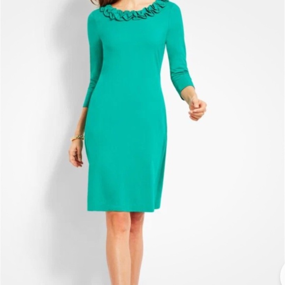 Talbots Dresses & Skirts - Talbots Green Sheath Dress with Long Sleeves and Crew Neck